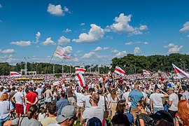 Protesters in Minsk on 16 August