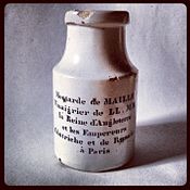 A ceramic mustard bottle from Maille, circa late 19th century