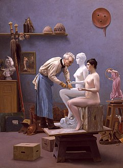 The Artist and His Model (Emma Doupont), 1894, Haggin Museum; Gérôme depicts himself sculpting Tanagra.