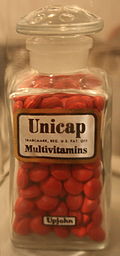 Unicap, a multivitamin produced by Upjohn. Unicap Upjohn.jpg