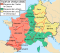 Traité de Verdun (843) : l'Empire carolingien est divisé entre les trois fils de Louis le Pieux. Lothaire Ier reçoit la Francie médiane.