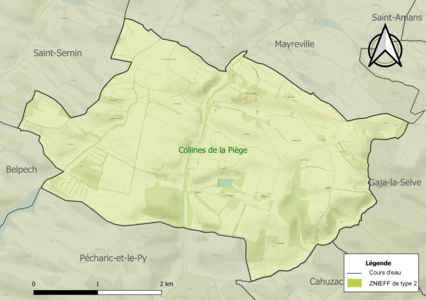 Carte de la ZNIEFF de type 2 sur la commune.