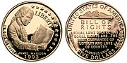 Thumbnail for File:1993 Bill of Rights $5 Gold Coin Obverse and Reverse.jpg