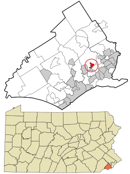 Location of Delaware County (top) and of Delaware County in Pennsylvania (bottom)