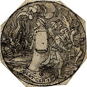 Medallion of Lot with his family, guided by an angel, fleeing from Sodom. Hans Holbein the Younger (British Museum)