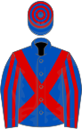 Royal Blue, Red cross belts, striped sleeves, hooped cap
