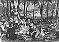 Zeichnung von Knut Eswall, 1881: Ein Picknick im Grunewald. Mit Blick auf die Jürgenlanke (Havel) und das Wirtshaus Schildhorn.