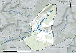 Carte en couleur présentant le réseau hydrographique de la commune