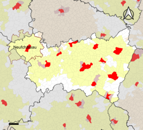 Localisation de l'aire d'attraction de Neufchâteau dans le département des Vosges.