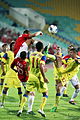 * Nomination League EUROPA game - PFC CSKA (Sofia): Steaua (Bucharest).--Biso 23:44, 15 September 2011 (UTC) * Decline Unfortunately focus is on number 11, it should be on players fighting for the ball, also the picture has quite some noise (ISO 1600) which is not acceptable for a QI. --PierreSelim 09:04, 16 September 2011 (UTC)  Comment I think the crop is good, I know it's hard to have good quality pictures with the poor light conditions of a stadium at night. --PierreSelim 09:28, 16 September 2011 (UTC)