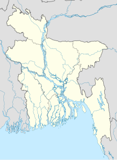 Mapa konturowa Bangladeszu, w centrum znajduje się punkt z opisem „Dhaka”