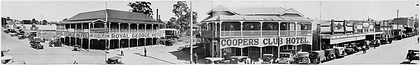 Panoramic view of Currie Street in Nambour circa 1932
