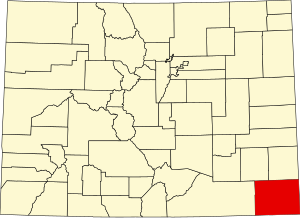 Map of Colorado highlighting Baca County