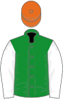 Green, white sleeves, orange cap