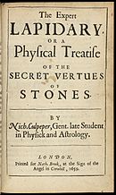 The title page of an old book. It reads, "The Expert Lapidary, Or A Physical Treatise Of The Secret Vertues [sic] Of Stones".