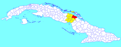 Bolivia municipality (red) within Ciego de Ávila Province (yellow) and Cuba