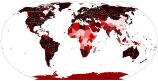 Mapa hustoty všech registrovaných případů na tisíc obyvatel (průběžně aktualizována). Každá země s více než 3 miliony km² nebo počtem obyvatel více než 200 milionů je rozdělena na svoje administrativní jednotky první úrovně.       > 30 případů na tisíc obyvatel       10–30 případů na tisíc obyvatel       3–10 případů na tisíc obyvatel       1–3 případy na tisíc obyvatel       0,3–1 případ na tisíc obyvatel       >0–0,3 případu na tisíc obyvatel       Bez potvrzeného případu nebo žádné údaje