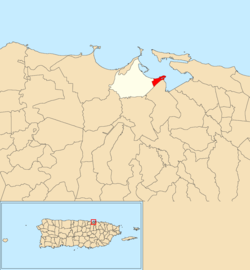 Location of Cataño barrio-pueblo within the municipality of Cataño shown in red