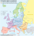 Carte des régions par pays et frontières culturelles, selon le Comité permanent des noms géographiques allemand.