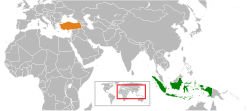 Peta memperlihatkan lokasiIndonesia and Turkey