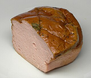 <span class="mw-page-title-main">Leberkäse</span> Baked loaf of finely minced meat