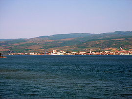 Moldova Nouă as seen from Serbia, across the Danube