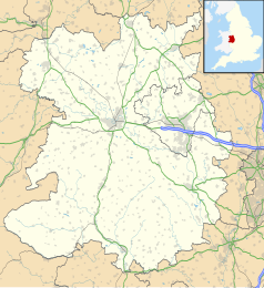 Mapa konturowa Shropshire, w centrum znajduje się punkt z opisem „Upton Magna”