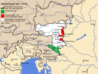 Die Steiermark und der Ungarneinfall von 1418 (rot)