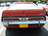 Shows a 1971 Javelin AMX standard duck-tail spoiler