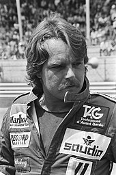 Black-and-white photograph of Keke Rosberg