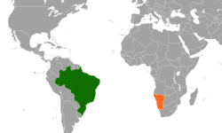 Map indicating locations of Brazil and Namibia