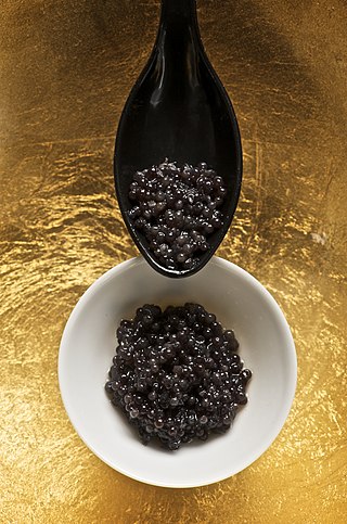 <span class="mw-page-title-main">Beluga caviar</span> Caviar made of the roe of the beluga sturgeon (Huso huso)