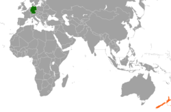 Map indicating locations of Germany and New Zealand