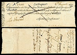 Kingdom of England Exchequer note-5 Pounds (1697)