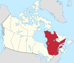 Mapa Kanady s vyznačenou polohou Quebecu