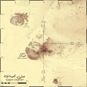 Carte topographique du djebel Uweinat (au centre).