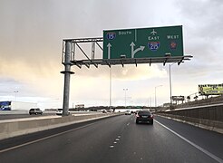 2015-11-04 16 22 50 View along the ramp connecting southbound Interstate 15 to Interstate 215 and Clark County Route 215 (Las Vegas Beltway) in Enterprise, Nevada.jpg