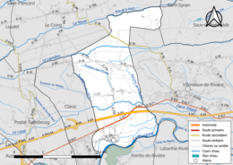 Carte en couleur présentant le réseau hydrographique de la commune