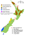 Apteryx mantelli (Brown), Apteryx haastii (Yellow), Apteryx rowi (Black), Apteryx australis (Blue), Apteryx owenii (Red circle)