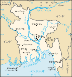 バングラデシュ西部にあるラジシャヒの位置の位置図