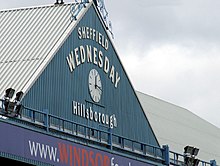 The 124-year-old clock above the current South Stand Hillsborough Clock.JPG