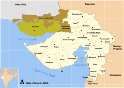 Map of Gujarat showing the Little Rann of Kutch and Great Rann of Kutch