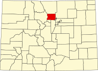 Map of Kolorado highlighting Boulder County