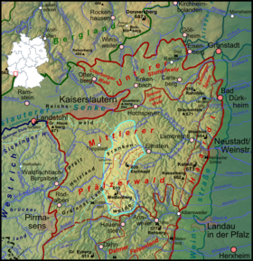 Lage der Frankenweide (neongrün) im Pfälzerwald