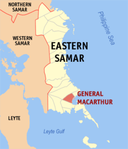 Map of Eastern Samar with General MacArthur highlighted