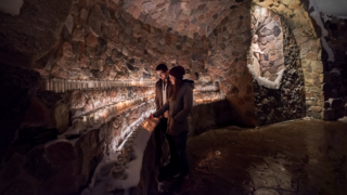 The University of Mary's Grotto dedicated to the Blessed Virgin Mary as seen at night