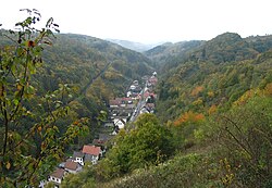 Dalberg in its dale, showing its unusual location