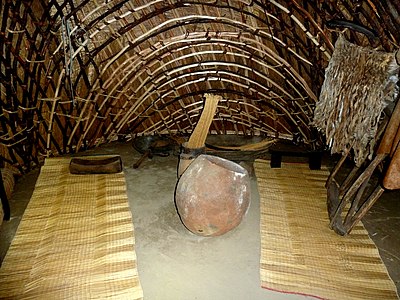 An iCansi sleeping mat is often made of iNcume (a species of rush). Mtonjaneni Zulu Historical Museum, northern KwaZulu-Natal