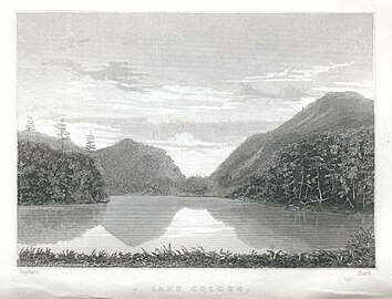 Mt. Colden, Caribou Mt., and Lake Colden as seen from the southwest. From Joel Tyler Headley's The Adirondack; or Life in the Woods (1849)