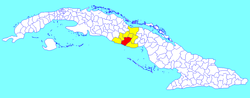 Sancti Spíritus municipality (red) within Sancti Spíritus Province (yellow) and Cuba